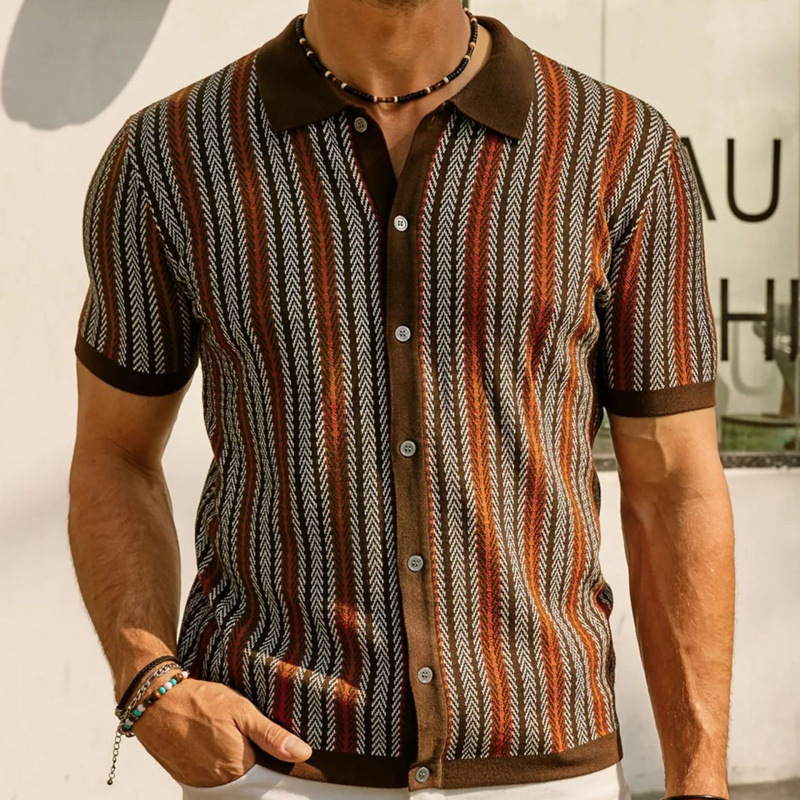 Tricou polo pentru bărbați, stil european și american, pentru comerț exterior, de înaltă calitate, cu mânecă scurtă, de vară, cu dungi Jacquard, de afaceri