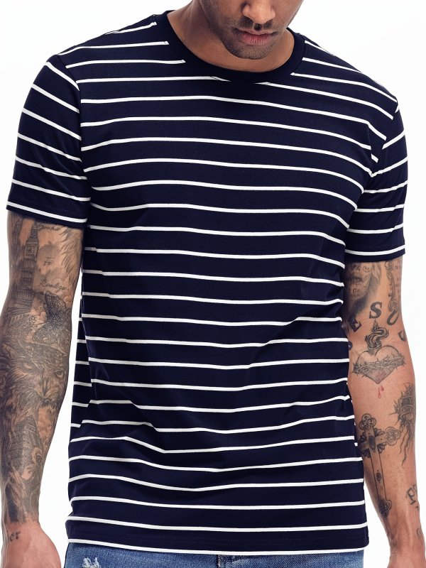 Határokon átnyúló különlegesség a 2025-ös nyárra, új, lezser trendi, bő, retró színű, csíkos, rövid ujjú, kerek nyakú póló.