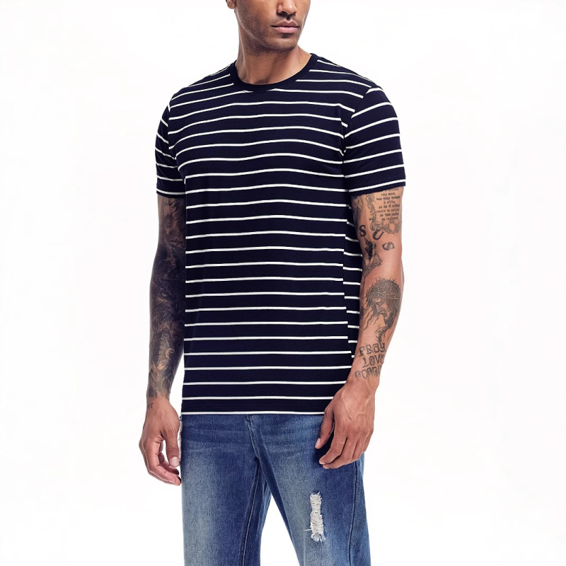 Határokon átnyúló különlegesség a 2025-ös nyárra, új, lezser trendi, bő, retró színű, csíkos, rövid ujjú, kerek nyakú póló.