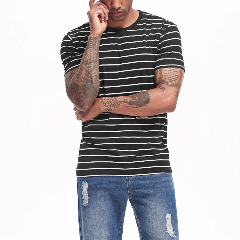 Határokon átnyúló különlegesség a 2025-ös nyárra, új, lezser trendi, bő, retró színű, csíkos, rövid ujjú, kerek nyakú póló.