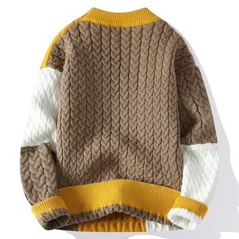 Férfi pulóver, őszi és téli 2024-es új, kötött, csavart pulóver, férfi színes mintás, meleg téli pulóver
