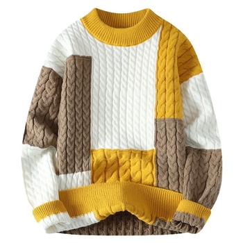 Férfi pulóver, őszi és téli 2024-es új, kötött, csavart pulóver, férfi színes mintás, meleg téli pulóver