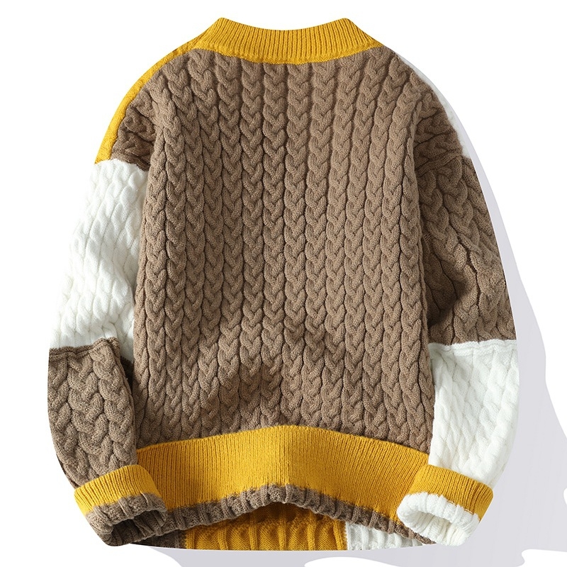 Férfi pulóver, őszi és téli 2024-es új, kötött, csavart pulóver, férfi színes mintás, meleg téli pulóver