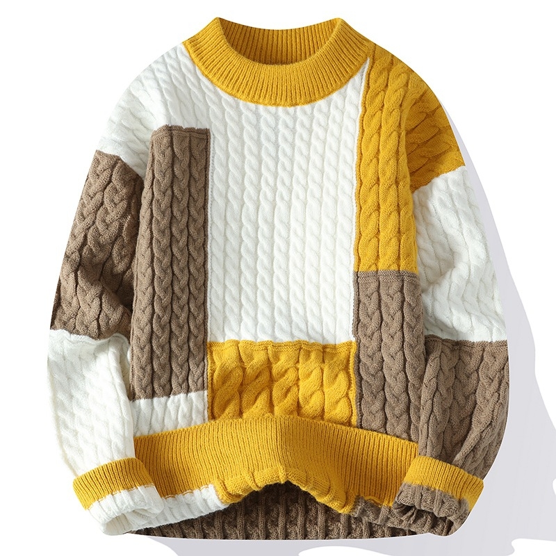 Férfi pulóver, őszi és téli 2024-es új, kötött, csavart pulóver, férfi színes mintás, meleg téli pulóver