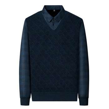 Őszi-téli új pulóver középkorú férfiaknak, gyapjúval bélelt, vastagított, meleg zsenília inggallérral, kétrészes, műpulóver apukának