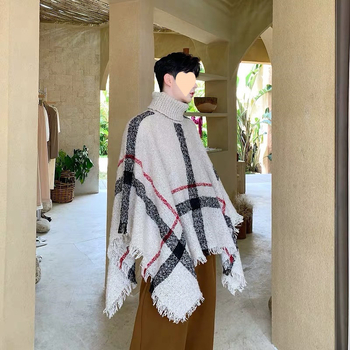 Európai állomás divattervező magas gallérú ujjatlan sálas pulóver divatos férfi denevérujjú stylist dzseki