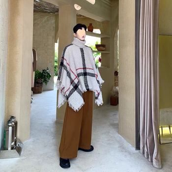 Európai állomás divattervező magas gallérú ujjatlan sálas pulóver divatos férfi denevérujjú stylist dzseki