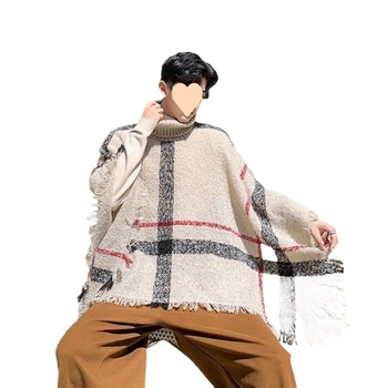 Európai állomás divattervező magas gallérú ujjatlan sálas pulóver divatos férfi denevérujjú stylist dzseki