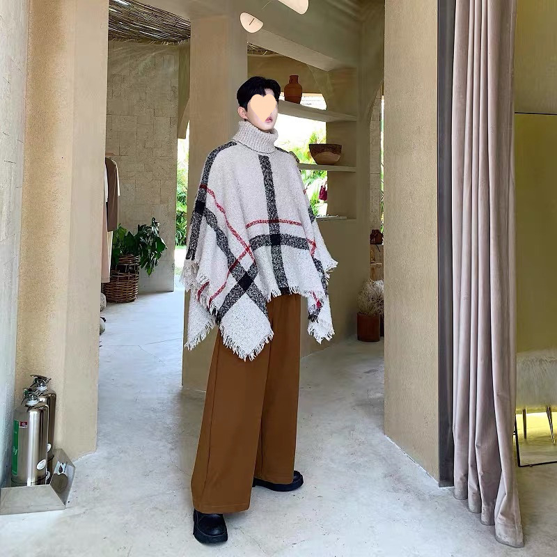 Európai állomás divattervező magas gallérú ujjatlan sálas pulóver divatos férfi denevérujjú stylist dzseki