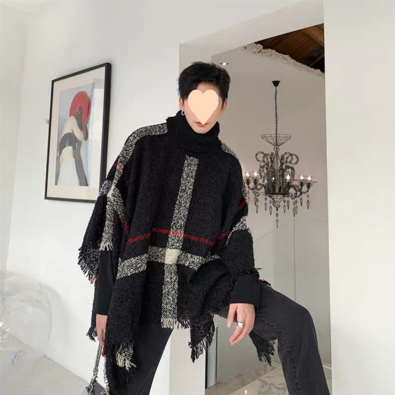 Európai állomás divattervező magas gallérú ujjatlan sálas pulóver divatos férfi denevérujjú stylist dzseki