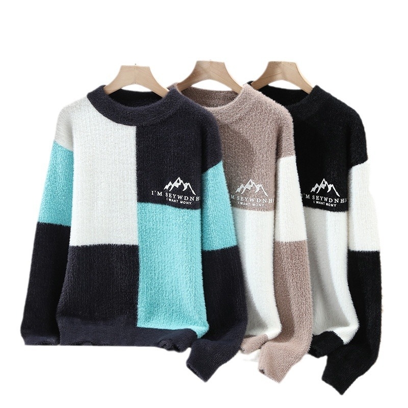 Gyárilag közvetlen, határokon átnyúló, szexi férfi divatos, személyiségmintás, kerek nyakú pulóver, lezser, meleg kötött