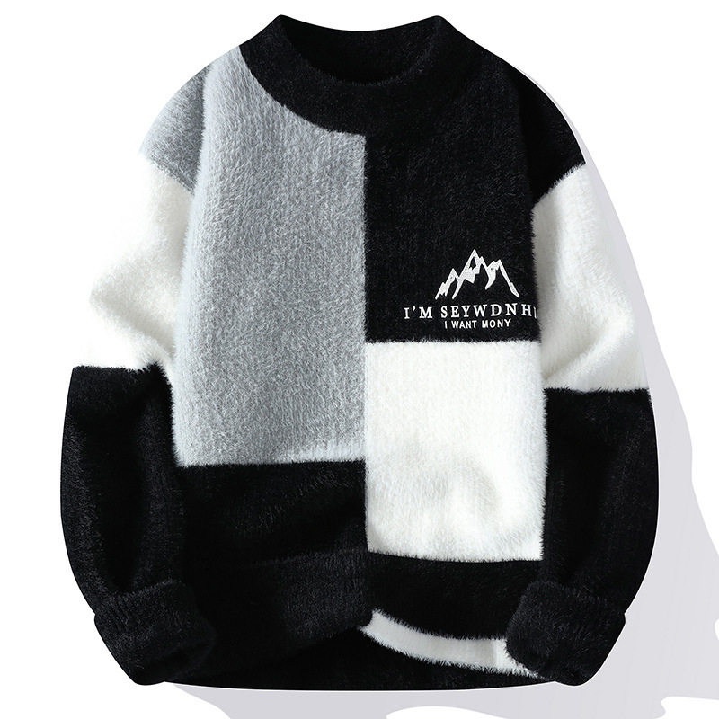 Gyárilag közvetlen, határokon átnyúló, szexi férfi divatos, személyiségmintás, kerek nyakú pulóver, lezser, meleg kötött