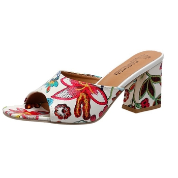Nagy méretű vastag sarkú papucsok női külső viselethez, nyomtatott divatos szandálok, divatos közepes sarkú, kültéri, vastag sarkú, szögletes orrú szandálok