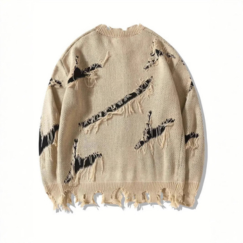 Amerikai stílusú utcai sötét stílus divatos szakadt betűs jacquard színkontraszt jellegzetes utcai laza férfi és női pulóver