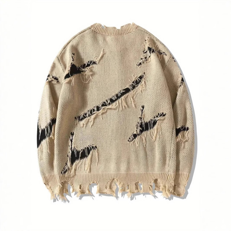 Amerikai stílusú utcai sötét stílus divatos szakadt betűs jacquard színkontraszt jellegzetes utcai laza férfi és női pulóver