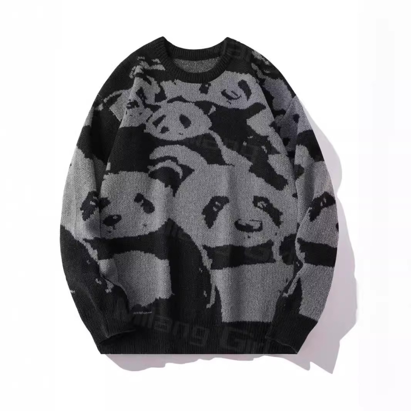 Európai és amerikai őszi és téli új, laza, panda mintás, panda mintás, lezser, jellegzetes hosszú ujjú pulóver