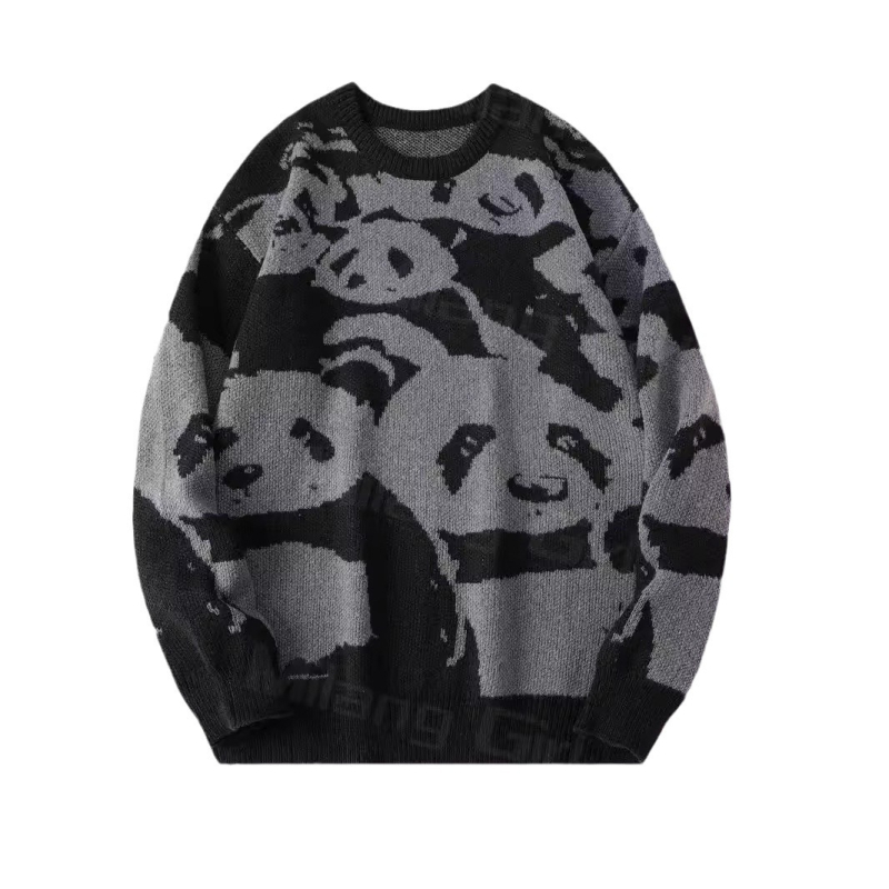 Európai és amerikai őszi és téli új, laza, panda mintás, panda mintás, lezser, jellegzetes hosszú ujjú pulóver