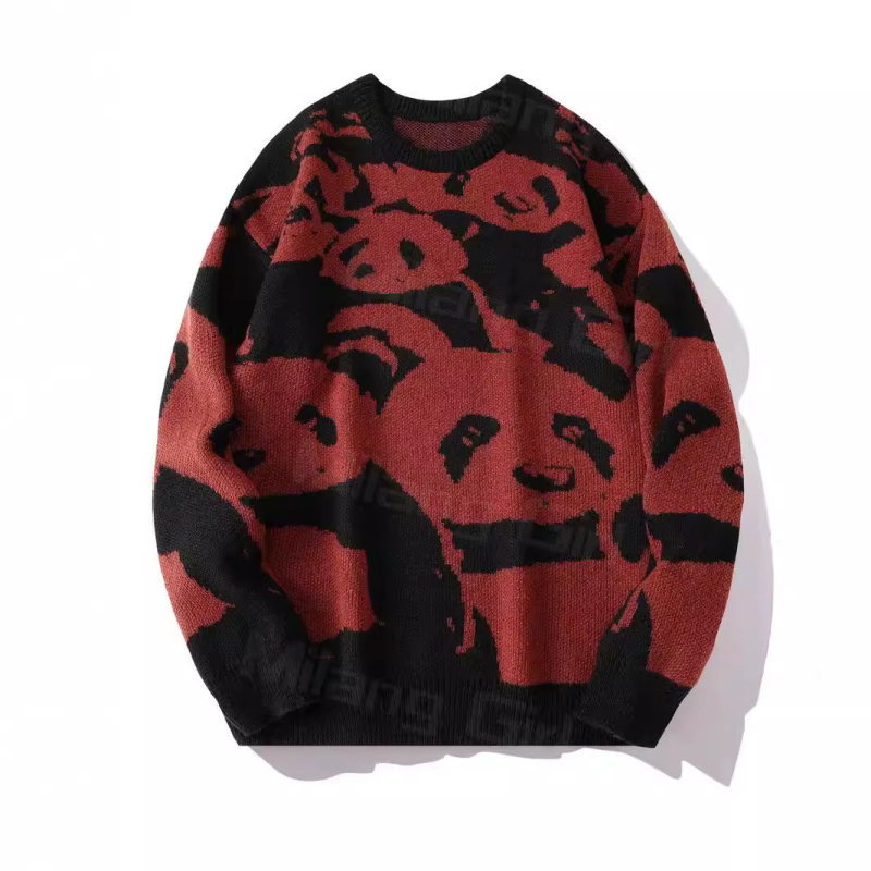 Európai és amerikai őszi és téli új, laza, panda mintás, panda mintás, lezser, jellegzetes hosszú ujjú pulóver