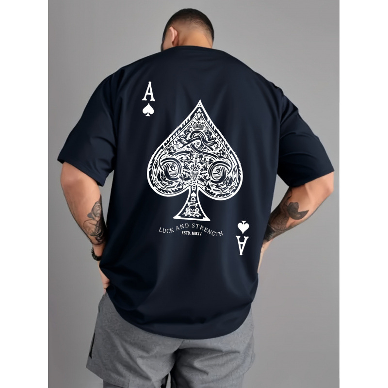 Vīriešu ikdienas T-krekls ar Ace Spades Poker apdruku - kokvilnas T-krekls ar St P rakstu