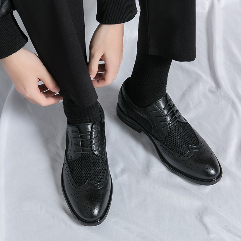 Férfi cipők őszi 2024 új stílusú perforált kivágott brogue üzleti alkalmi viselet lélegző férfi alkalmi bőrcipő koreai stílusú trend