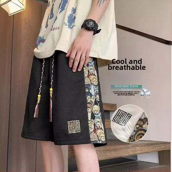 Hiina stiilis meeste suvised pluss-suuruses lühikesed püksid, karuplahvatused 2024. aasta uue disainiga, Sense Tide kaubamärgi vabaaja lohvakad püksid