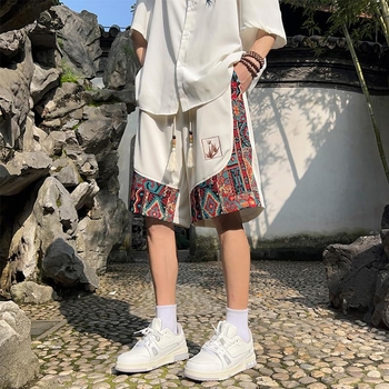 Sanlida új chinoiserie casual rövidnadrágja, férfi nyári, új, illesztéses dizájn, túlméretezett, egyenes, ötágú szárú nadrág