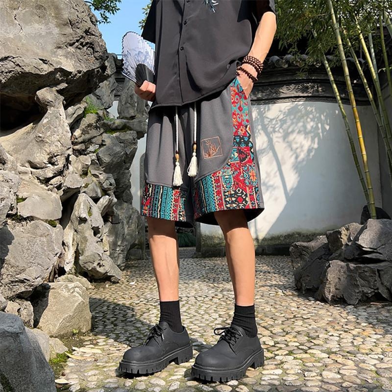 Sanlida új chinoiserie casual rövidnadrágja, férfi nyári, új, illesztéses dizájn, túlméretezett, egyenes, ötágú szárú nadrág