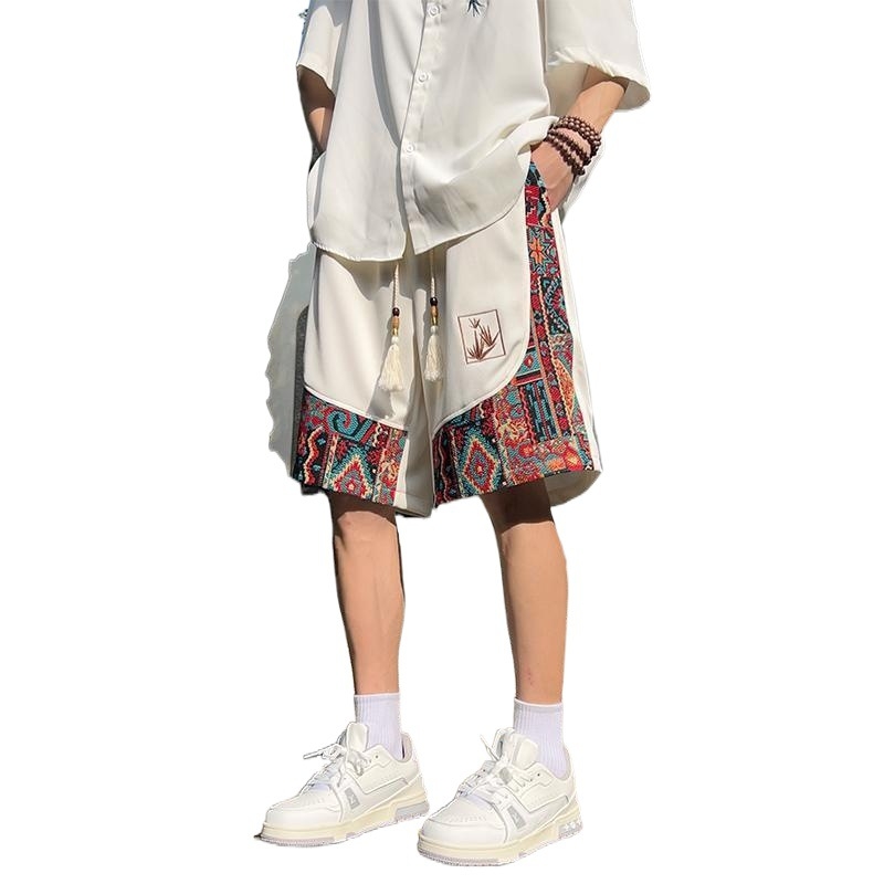 Sanlida új chinoiserie casual rövidnadrágja, férfi nyári, új, illesztéses dizájn, túlméretezett, egyenes, ötágú szárú nadrág