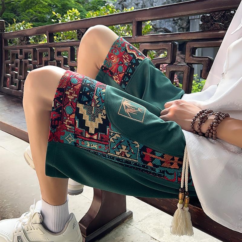 Sanlida új chinoiserie casual rövidnadrágja, férfi nyári, új, illesztéses dizájn, túlméretezett, egyenes, ötágú szárú nadrág