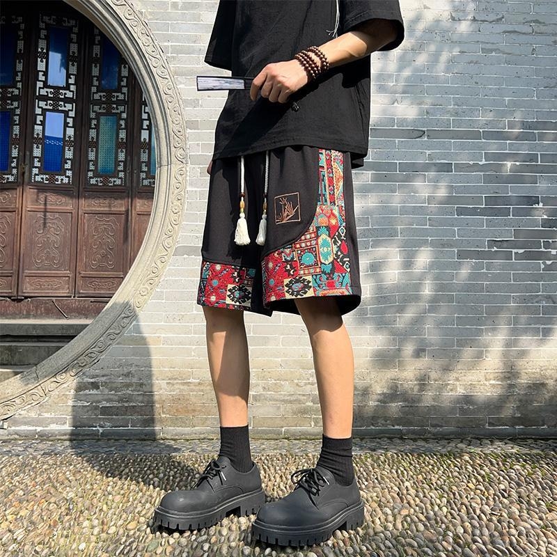 Sanlida új chinoiserie casual rövidnadrágja, férfi nyári, új, illesztéses dizájn, túlméretezett, egyenes, ötágú szárú nadrág