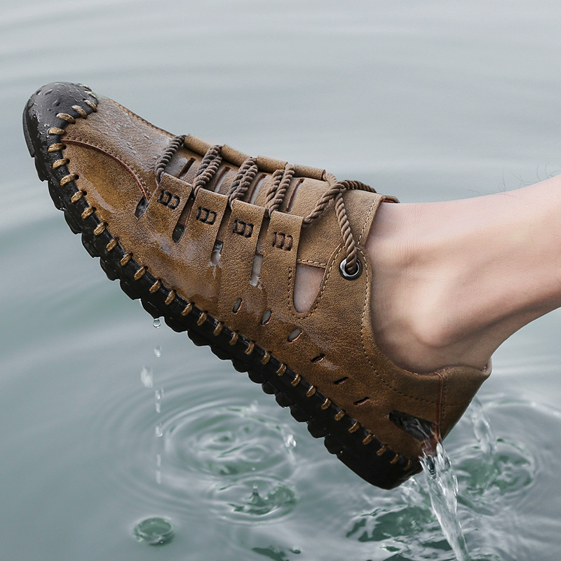 Vīriešu sandales Vīriešu 2024. gada vasaras pārrobežu neatkarīgās stacijas Baotou Crocs pludmales apavi Ikdienas liela izmēra ādas sandales vīriešiem