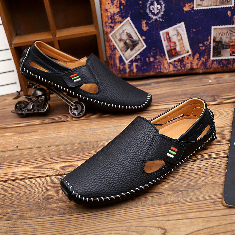 2020 Nyári Férfi Cipők Üreges Lélegző Doug Cipő Nagy Méretű Fehér Puha Talpú Lazy Alkalmi Bőr Cipő Férfi Autós Cipő