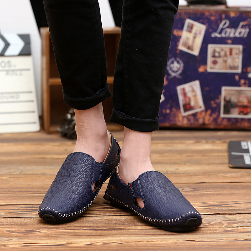 2020 Nyári Férfi Cipők Üreges Lélegző Doug Cipő Nagy Méretű Fehér Puha Talpú Lazy Alkalmi Bőr Cipő Férfi Autós Cipő