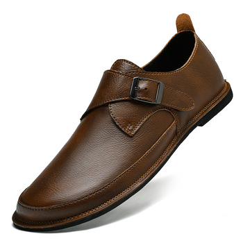 Νέα ανοιξιάτικα και φθινοπωρινά casual loafers με μαλακό κάτω μέρος και αγκράφα ζώνης, δερμάτινα παπούτσια, για άνδρες plus size