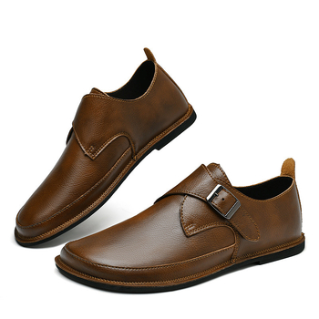 Νέα ανοιξιάτικα και φθινοπωρινά casual loafers με μαλακό κάτω μέρος και αγκράφα ζώνης, δερμάτινα παπούτσια, για άνδρες plus size