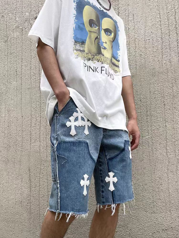 Euroopa ja Ameerika tänavamoe hiphop meeste ja naiste paaride moebrändi ripitud tikitud tutiga High Street teksariiete lühikesed püksid