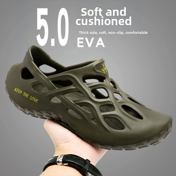 Piiriülesed 2024. aasta suvised uued pehme tallaga pluss-suuruses auguga kingad meestele Baotou õõnsad hingavad libisevad rannakingad