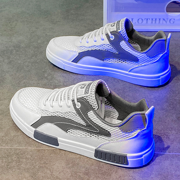 Külkereskedelmi férfi cipők Nyári Lélegző Vékony Hálós Üreges Hálós Sport Alkalmi Könnyű Plus size Kis Fehér Táblacipő Hálós Cipő