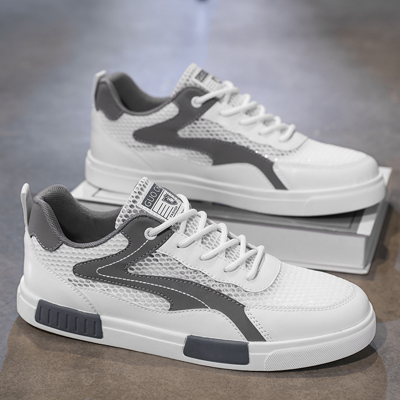 Külkereskedelmi férfi cipők Nyári Lélegző Vékony Hálós Üreges Hálós Sport Alkalmi Könnyű Plus size Kis Fehér Táblacipő Hálós Cipő