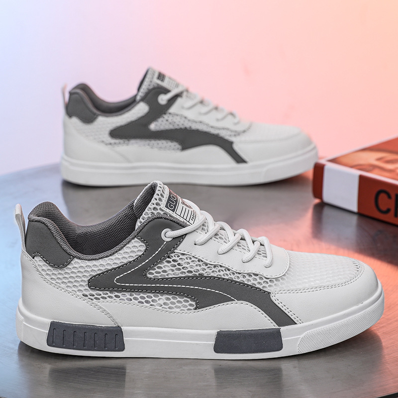 Külkereskedelmi férfi cipők Nyári Lélegző Vékony Hálós Üreges Hálós Sport Alkalmi Könnyű Plus size Kis Fehér Táblacipő Hálós Cipő