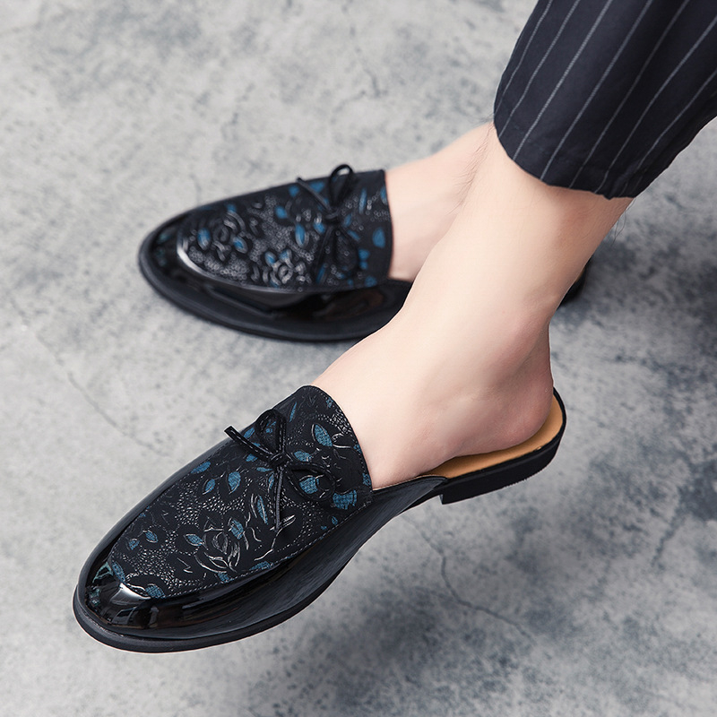 Próbafülkében félig tartó támasztócipők 2024 nyári új kültéri lélegző felsőrész nélküli hétköznapi bőrcipők bebújós lusta papucsok