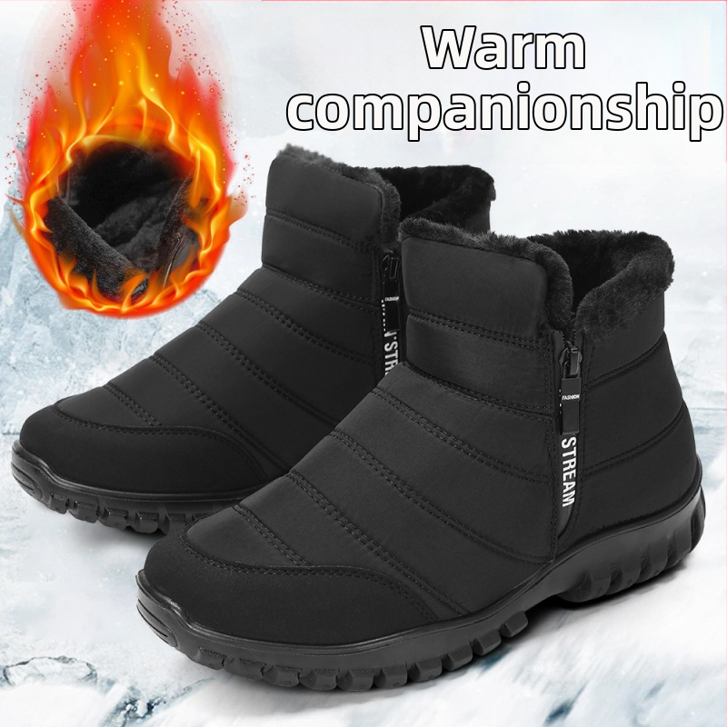 Мъжки зимни обувки с подметка от полиуретан, подплата от полар, удебелени, топли памучни обувки за средна и по-възрастни хора, високи снежни ботуши с двоен цип, дропшипинг