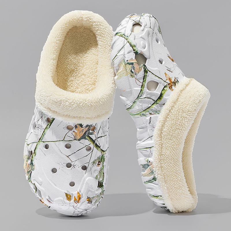 Pamučne papuče s flis podstavom 2024. za vanjsku upotrebu, za unutarnju upotrebu, za parove, muške, u nacionalnom stilu, za jesen i zimu, ženske pamučne cipele, neklizajuće, veće veličine, tople, s flis podstavom