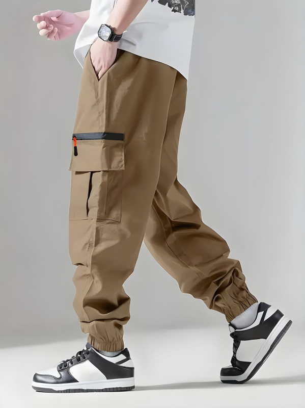 Férfi tavaszi és őszi kocogónadrág zsebes húzózsinórral, amerikai stílusú lezser, laza nadrág