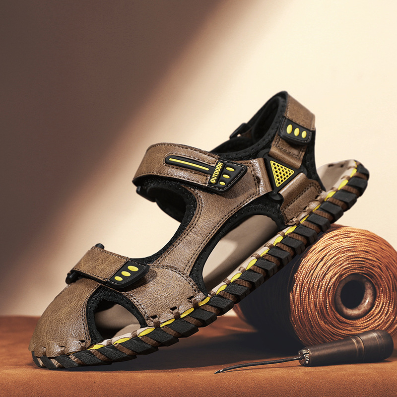 2024. gada vīriešu vasaras sandales, jaunas pludmales kurpes, ārējās tirdzniecības krosovers, plus izmēra vīriešu ikdienas, elpojošas, velcro sandales