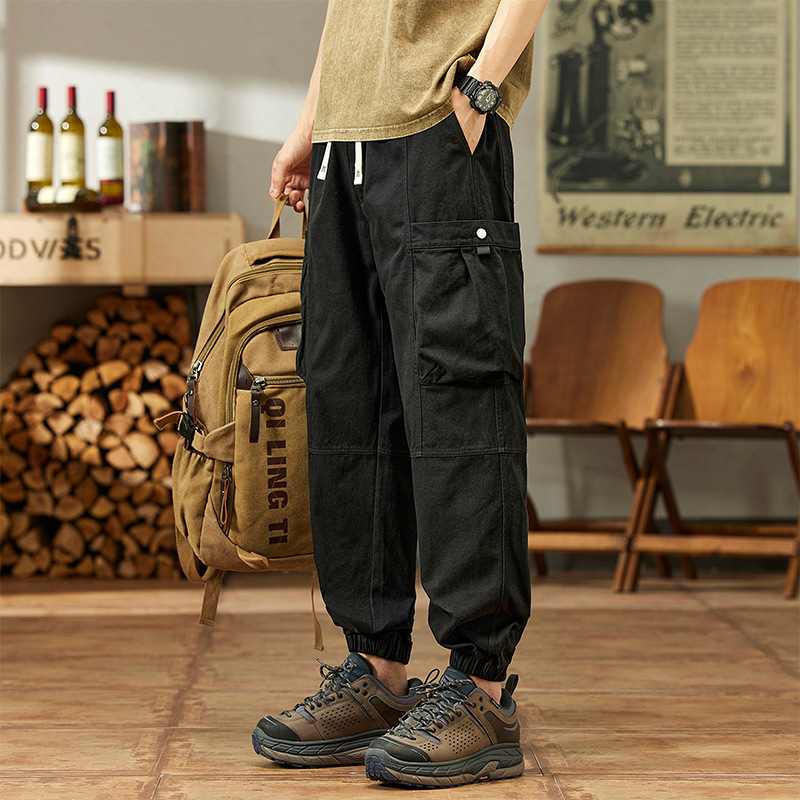 Tiszta pamut férfi és női amerikai stílusú darunadrág, magas derekú, széles szárú, utcai stílusú, karcsúsító, amerikai stílusú, retró, lábujjig érő, elegáns nadrág, férfi ruházat