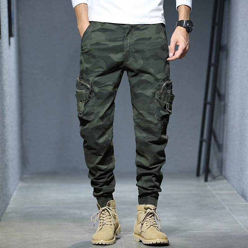 Camouflage nadrág Férfi cargo nadrág 2024 Tavasz és Ősz Új Trendi Többszárnyú Zsebes Nadrág Hétköznapi Nadrág 95 Pamut Nadrág
