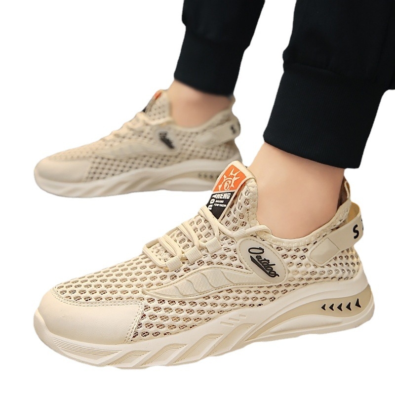 Férfi cipők 2024 tavasz új divatos férfi minden mérkőzésre alkalmas sport alkalmi vastag aljú üreges lélegző hálós felső apa divatos cipő