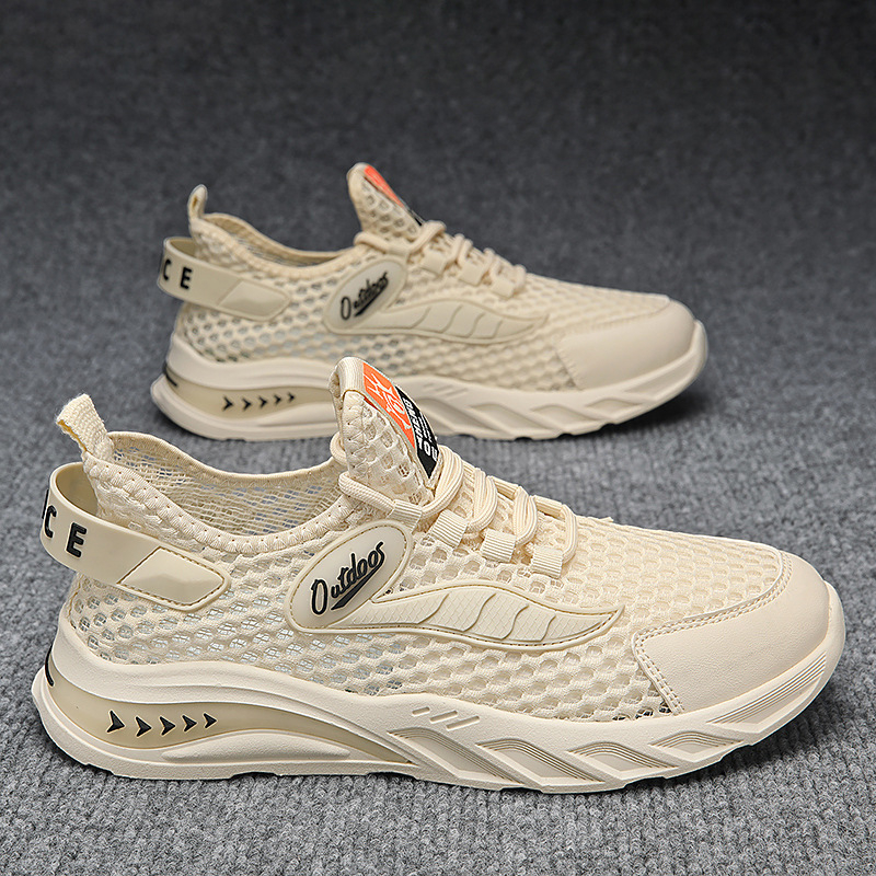 Férfi cipők 2024 tavasz új divatos férfi minden mérkőzésre alkalmas sport alkalmi vastag aljú üreges lélegző hálós felső apa divatos cipő