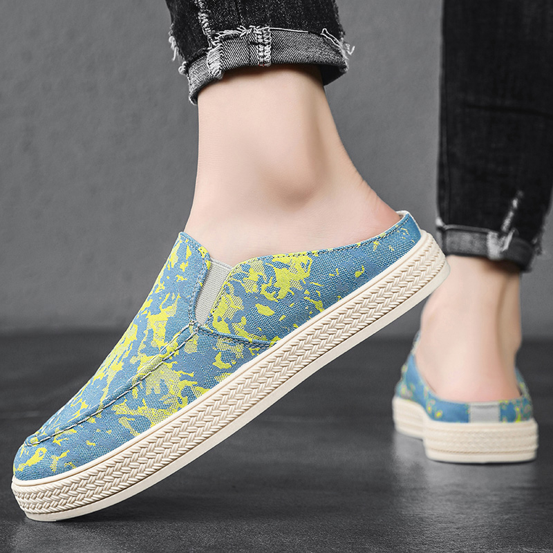 Polupapuče 2024 Nove muške platnene cipele Ljetne prozračne moderne univerzalne navlake za ravne cipele od platna